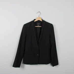 Club Monaco Wool Blend Kaoife Leather Trim Blazer Women Size 6 Black Office 450